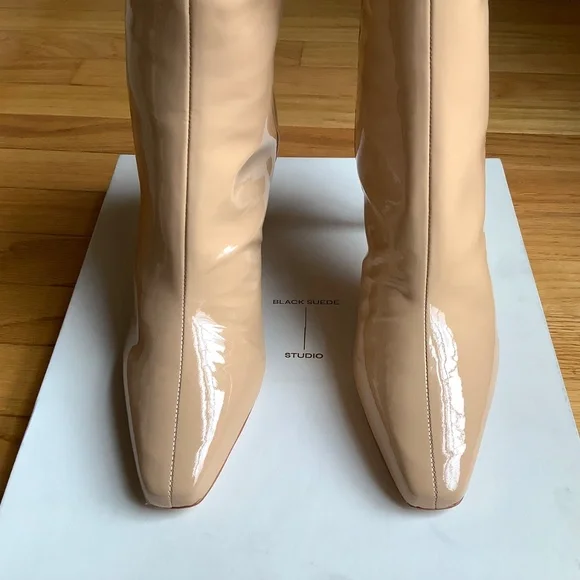 Black Suede Studio Laura Bootie Patent Leather Porcini SZ EU40/US9.5 - Picture 2 of 16